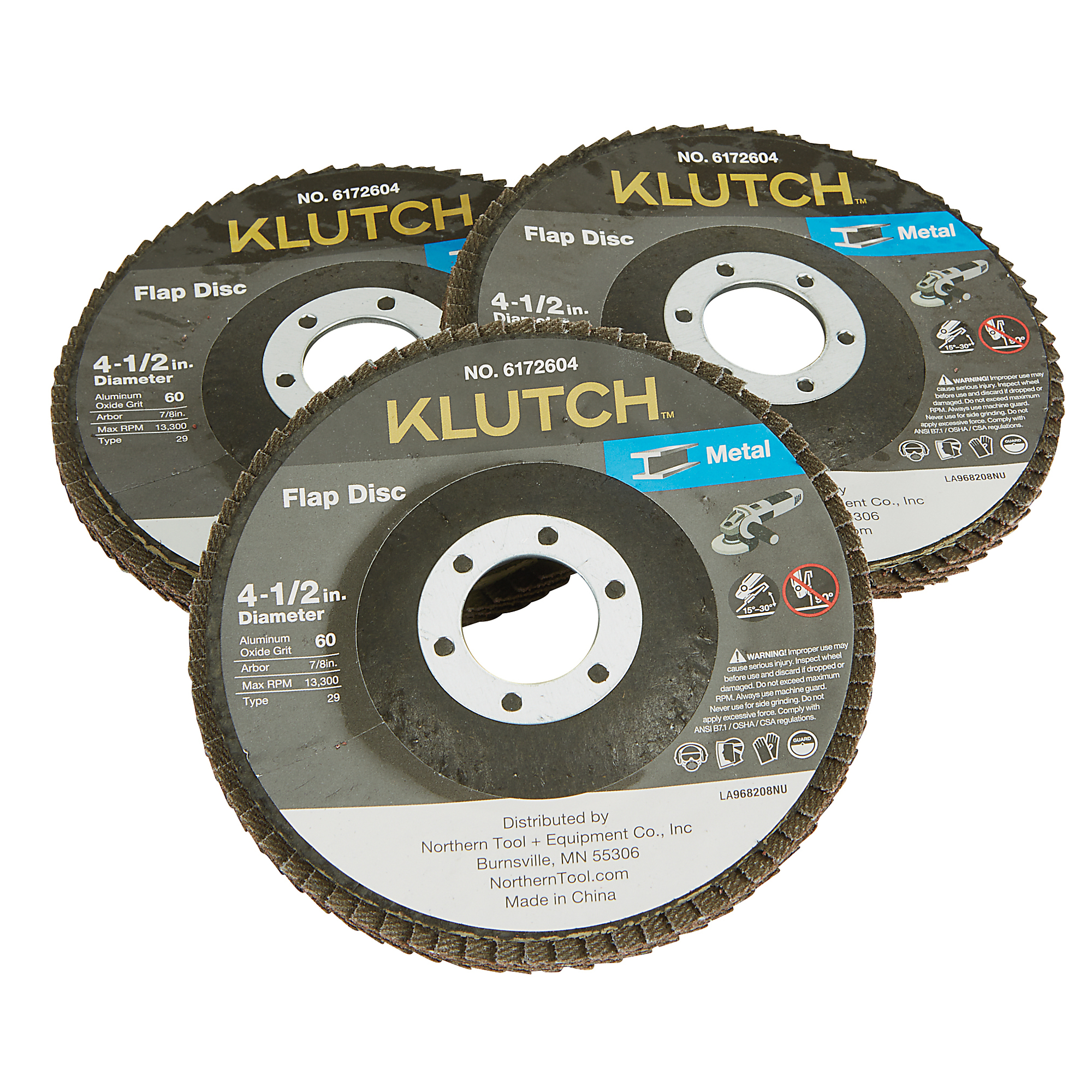 Klutch Metal Flap Disc, 4-1/2in. x 7/8in., 60 Grit, Type 29, 3-Pk.